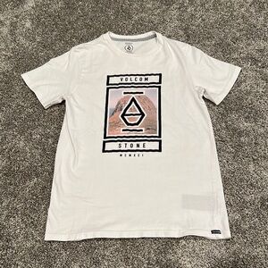Volcom White Short Sleeve Tee with Geometric Design